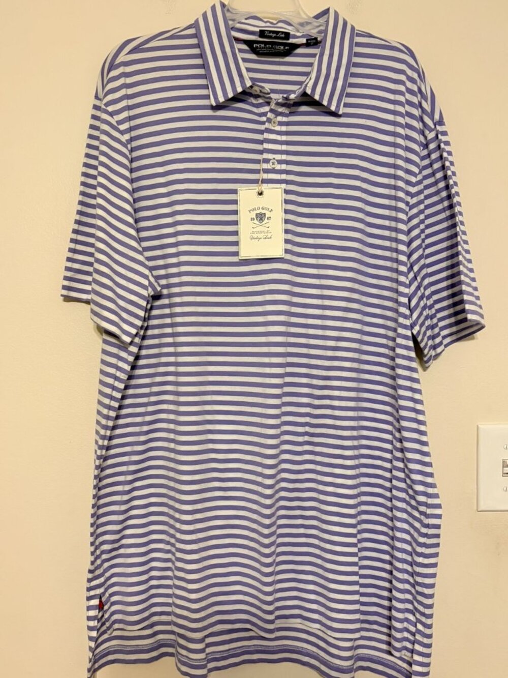 New NWT Polo Golf Vintage Lisle Purple White Striped Polo Shirt Size 2XL XXL